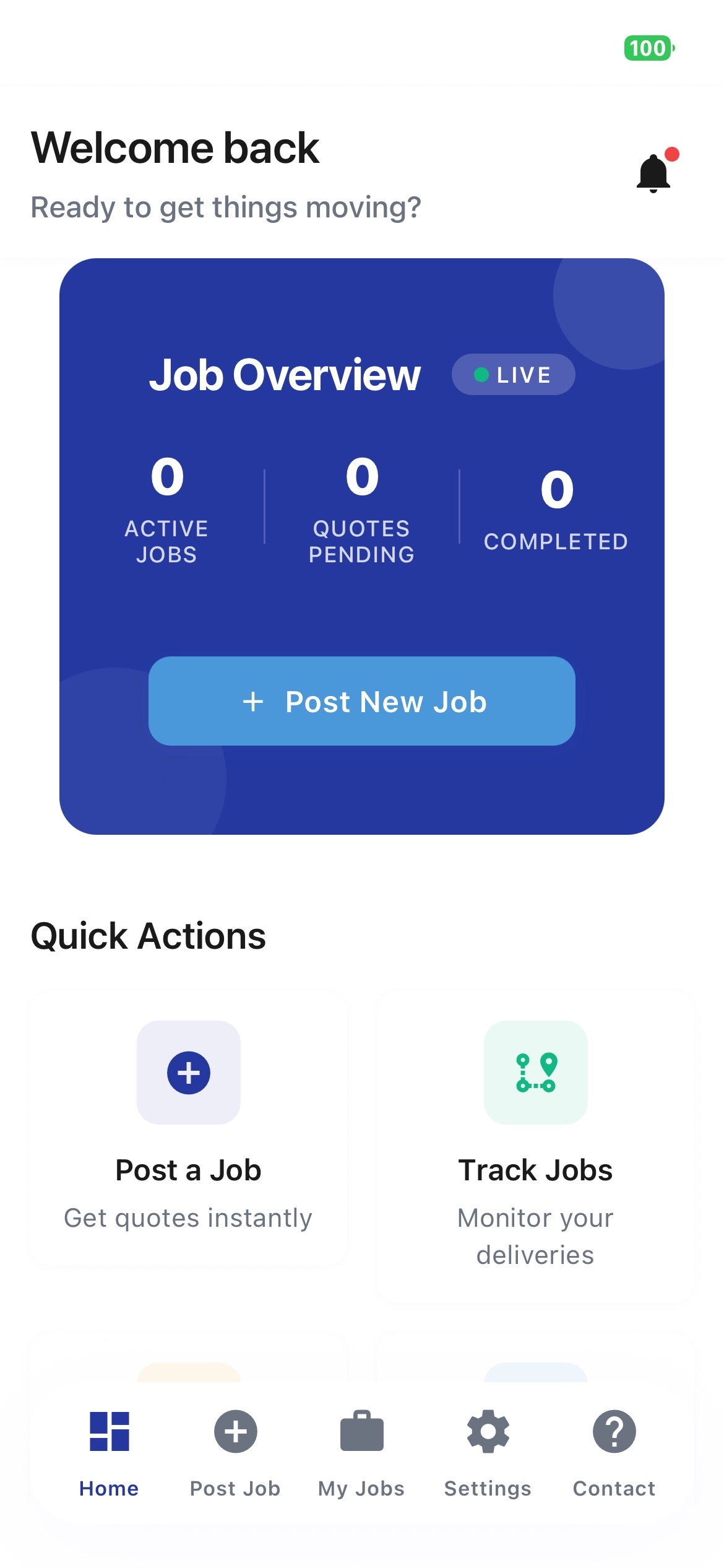 Smart Taurus mobile app showing real-time job tracking and driver communication