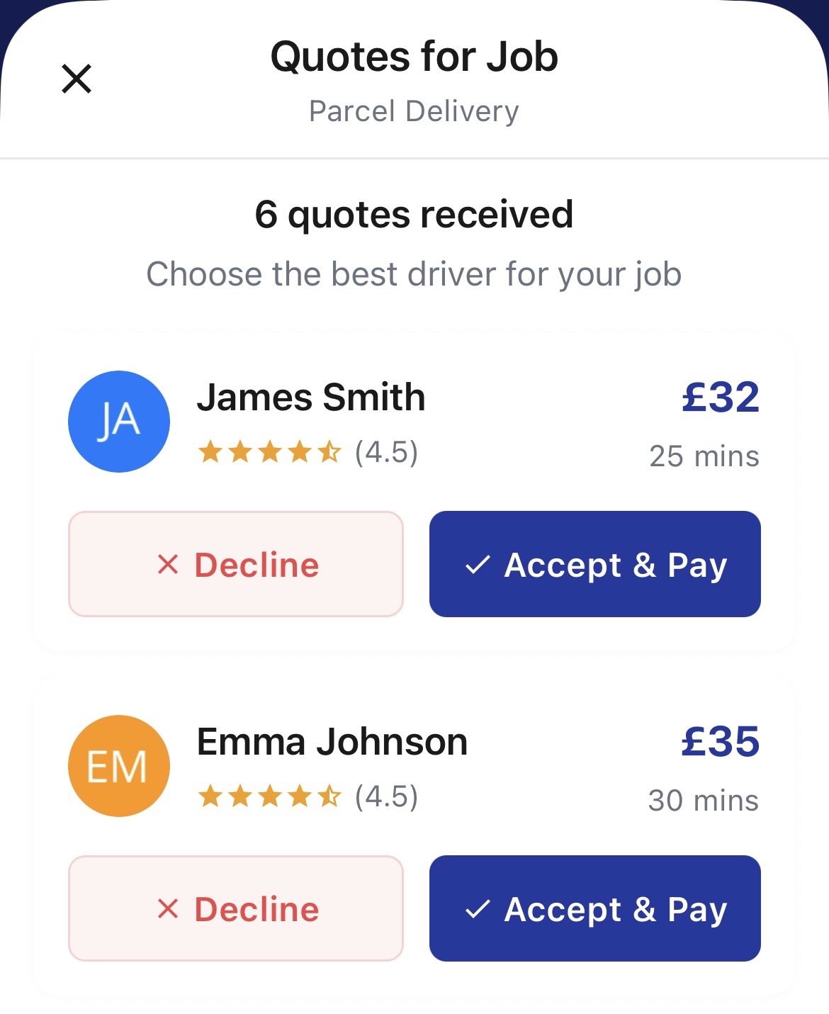 Smart Taurus app screenshot showing job booking and quote features
